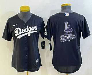 Womens Los Angeles Dodgers Big Logo Black MLB Cool Base Nike Jerseys
